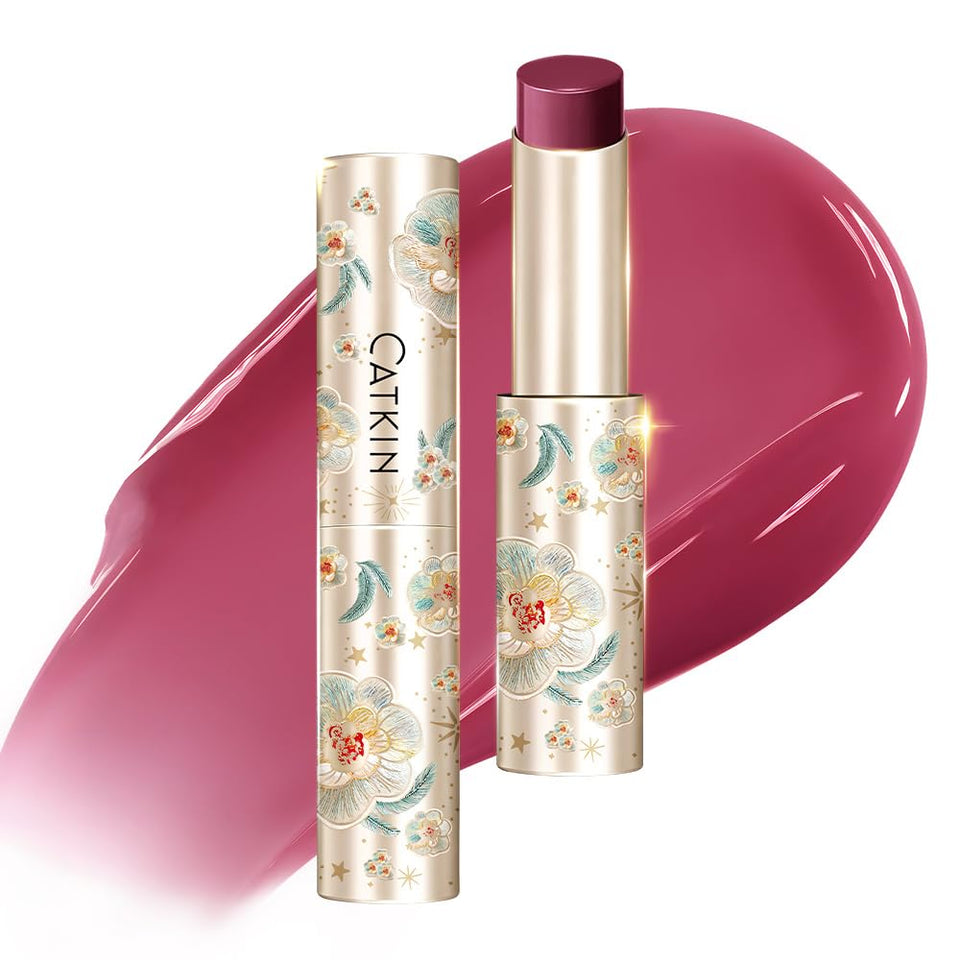 Catkin front packaging showing violet tinted glossy balm and compact size benefit