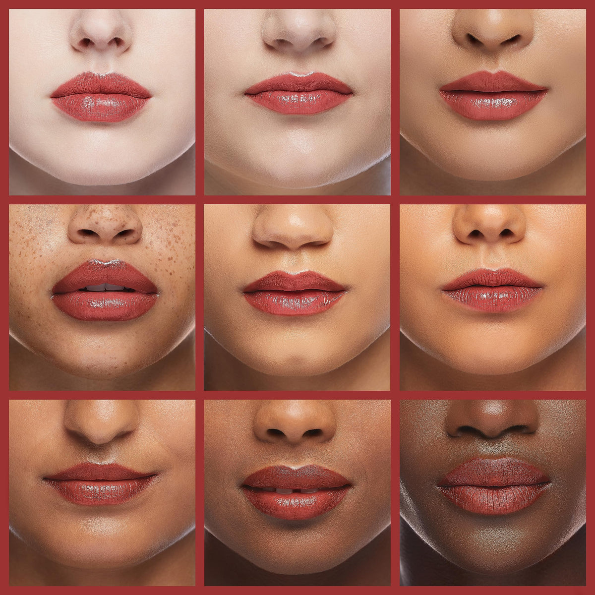 Catkin lip swatch on model showing natural dusty rose flush and hydrated look