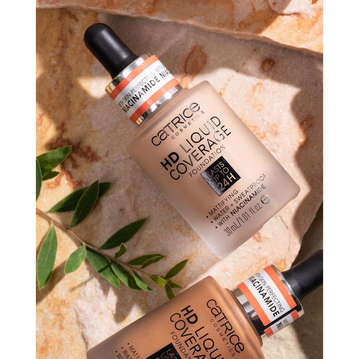 Catrice foundation poured on back of hand demonstrating lightweight consistency benefit