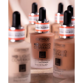 Catrice foundation beside ruler for size and amount reference, convenient travel benefit
