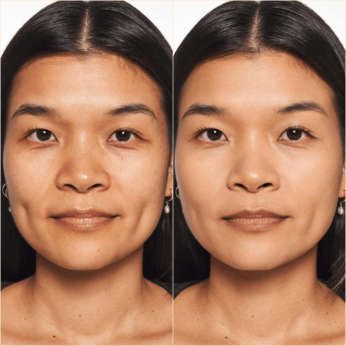 Catrice before and after split image showing concealment and matte finish benefits