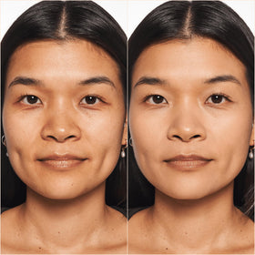 Catrice before and after split image showing concealment and matte finish benefits
