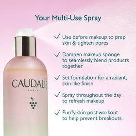 Detailed shot of Caudalie label highlighting vegan natural formula benefits