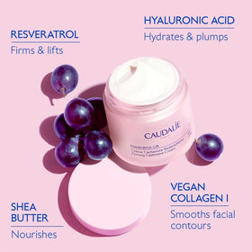 Caudalie cream swatched on hand, demonstrating lightweight absorption and cushion