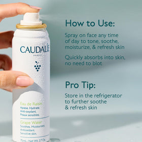 Caudalie grape water hand application showing quick absorption and soothing