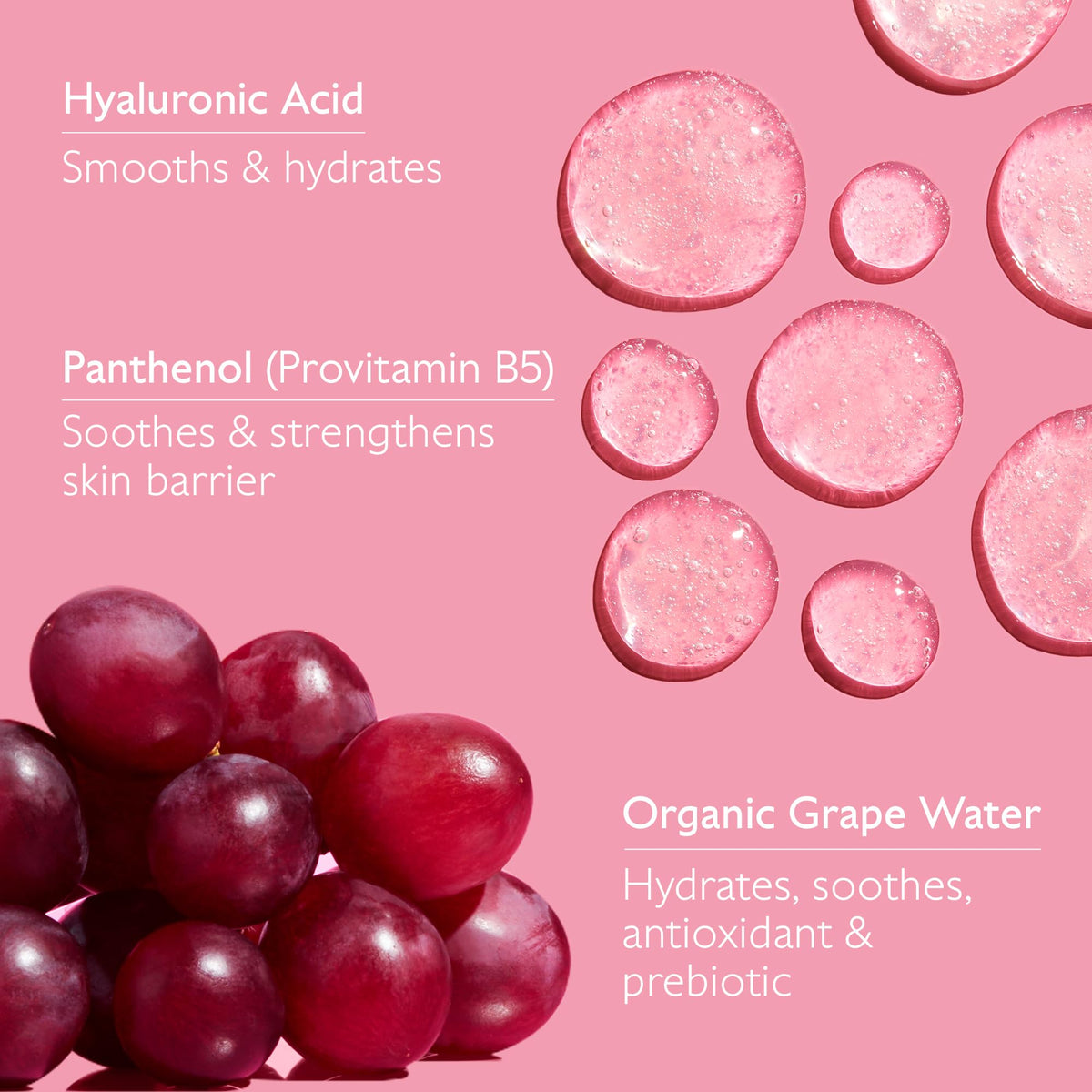 Caudalie organic grape water ingredient bottle showing soothing antioxidant benefit