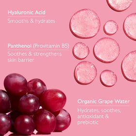 Caudalie organic grape water ingredient bottle showing soothing antioxidant benefit