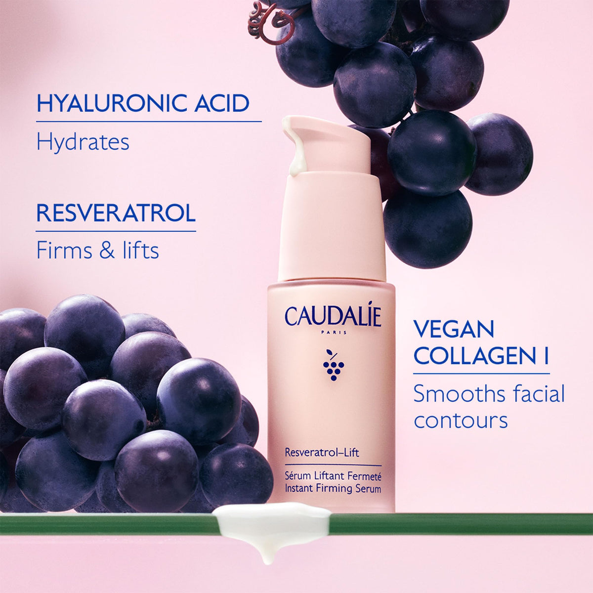 Caudalie resveratrol ingredient visual emphasizing antioxidant firming benefit