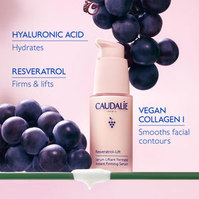 Caudalie resveratrol ingredient visual emphasizing antioxidant firming benefit