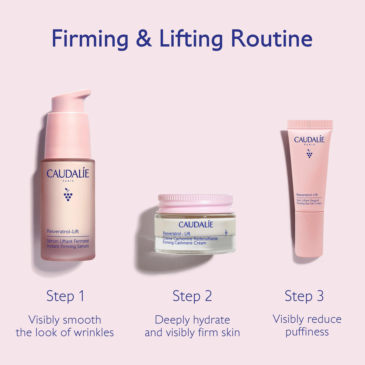 Caudalie Instant Firming Serum pump close-up highlighting texture and easy dispensing