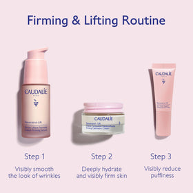 Caudalie Instant Firming Serum pump close-up highlighting texture and easy dispensing