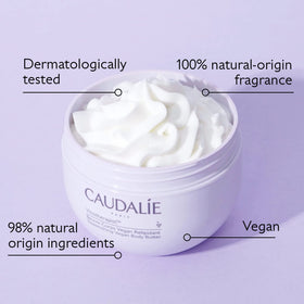 Caudalie open jar with buttery balm ready to apply for immediate comfort