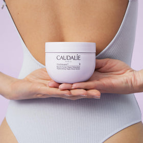 Caudalie product label close-up showing ingredients and vegan formulation