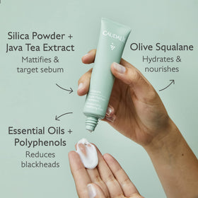 Caudalie moisturizer on hand illustrating non-greasy feel and easy spreadability