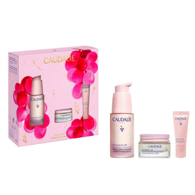 Caudalie front packaging showing full-size serum and travel products, perfect for gifting