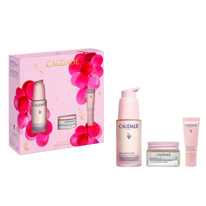 Caudalie front packaging showing full-size serum and travel products, perfect for gifting