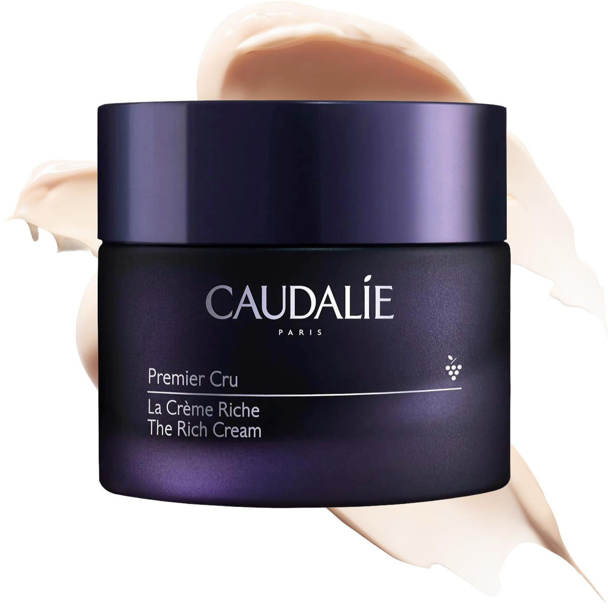Caudalie jar front view showing rich cream in elegant packaging and brand quality