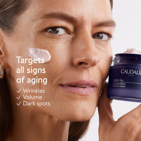 Close-up of Caudalie cream texture demonstrating creamy nourishment and barrier support
