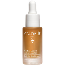 Caudalie bottle front view showcasing sun drops and packaging benefits