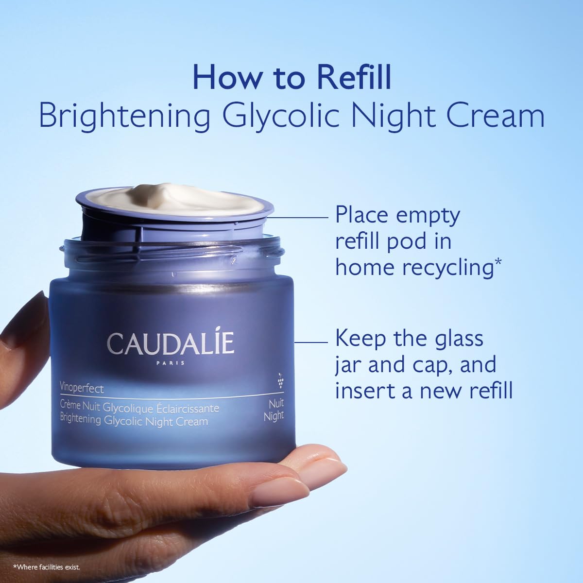Caudalie jar held in hand showing 50 mL size and travel-friendly scale