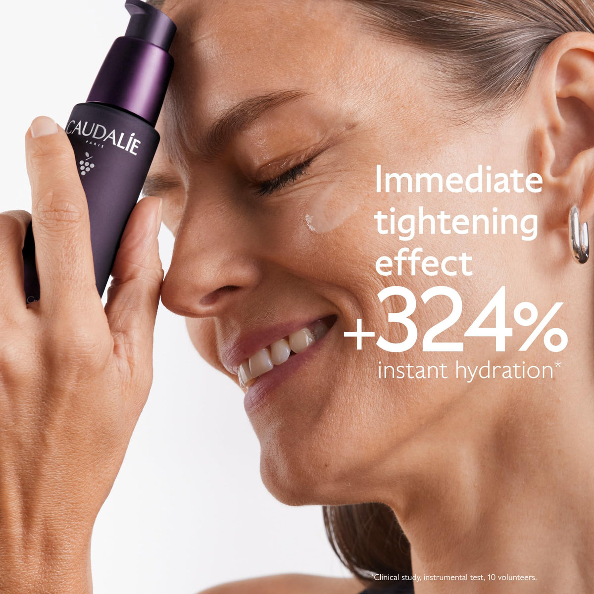 Caudalie close-up of serum droplet highlighting lightweight texture