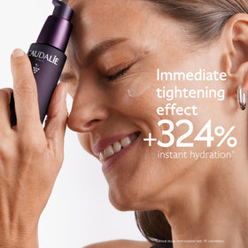 Caudalie close-up of serum droplet highlighting lightweight texture