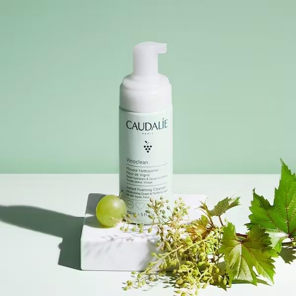 Caudalie bottle label close-up showing ingredient clarity and brand trust