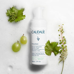Caudalie pump dispensing foam demonstrating easy, mess-free application benefit