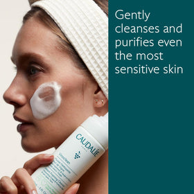 Caudalie Vinoclean foam texture close-up demonstrating soft, whipped cleansing foam