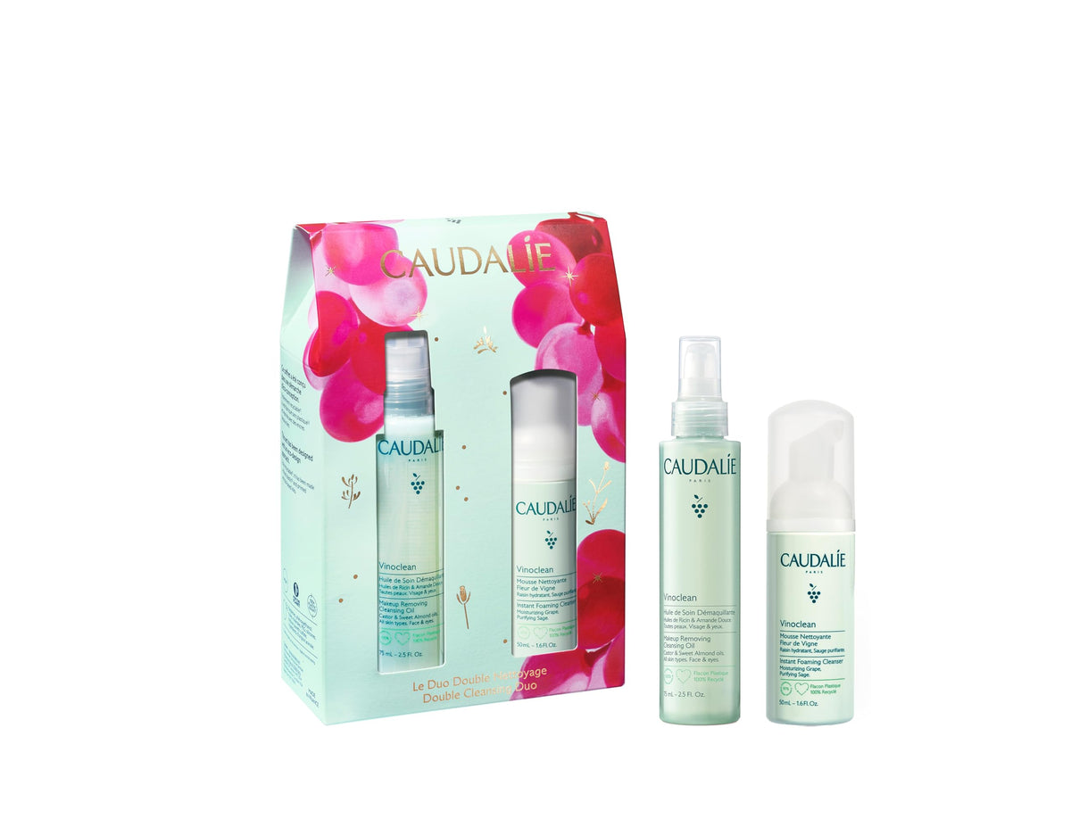 Caudalie Vinoclean front packaging showing both travel-size bottles for easy travel