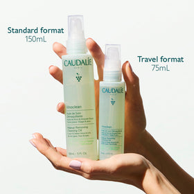 Hand applying Caudalie cleansing oil showing gentle massage and quick makeup breakdown