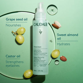 Caudalie bottle pump detail highlighting easy-dispense and controlled application benefit