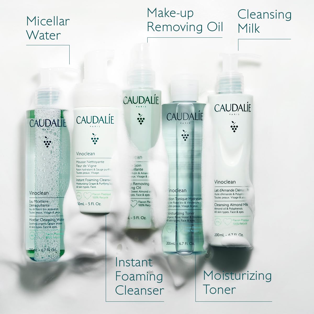 Size comparison photo of Caudalie 150 mL bottle to indicate travel and countertop scale