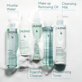 Size comparison photo of Caudalie 150 mL bottle to indicate travel and countertop scale