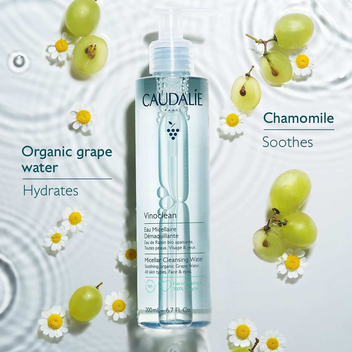Caudalie Vinoclean soaked cotton pad showing gentle texture and quick makeup lift