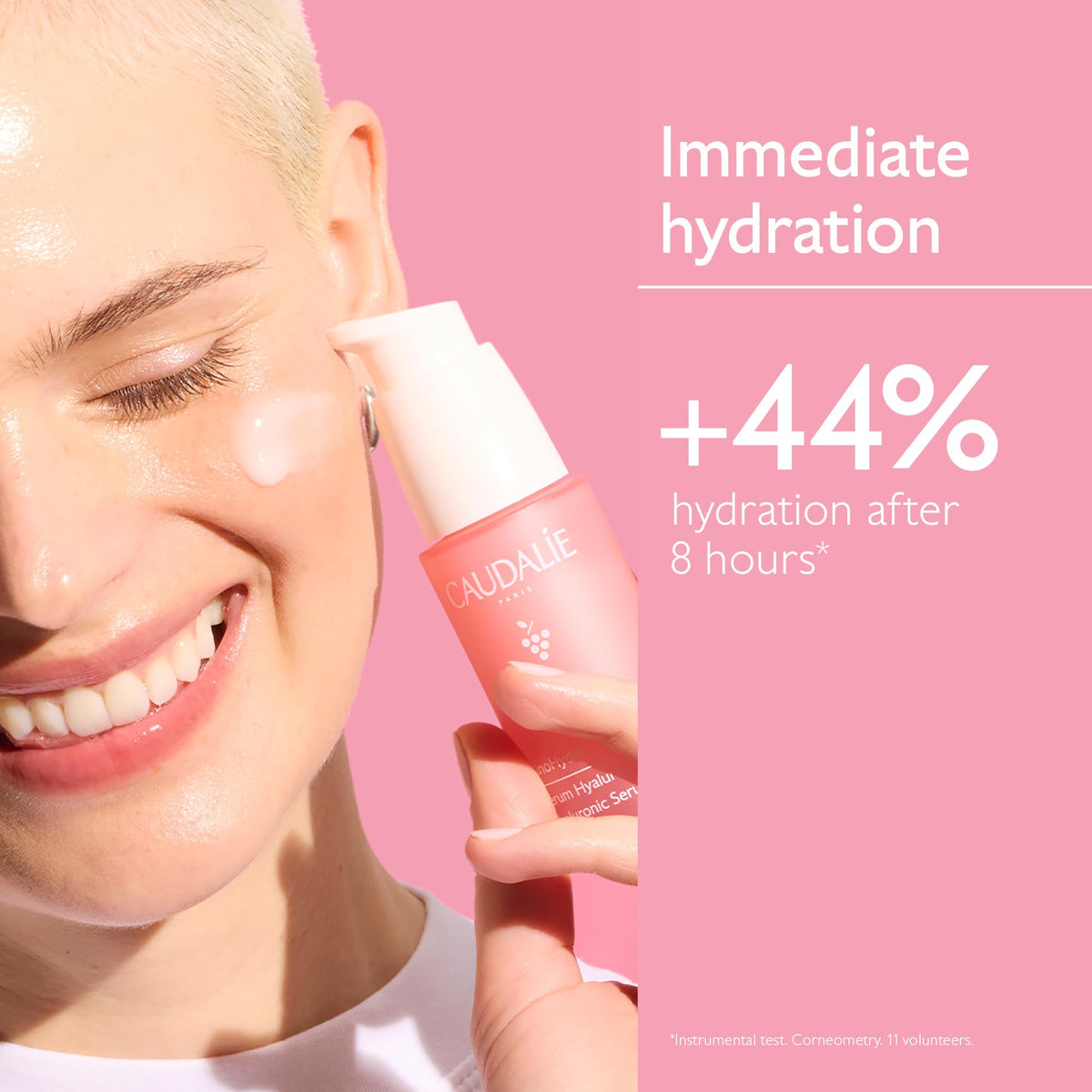 Caudalie bottle held in hand showing 30 mL scale and travel-friendly size