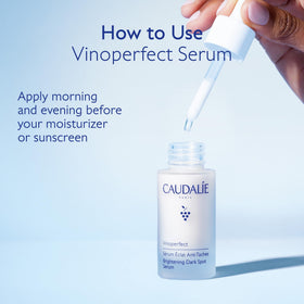 Illustrative before-and-after concept showing Caudalie brightening effect