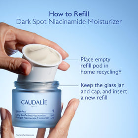 Caudalie refill pod packaging demonstrating reduced waste option