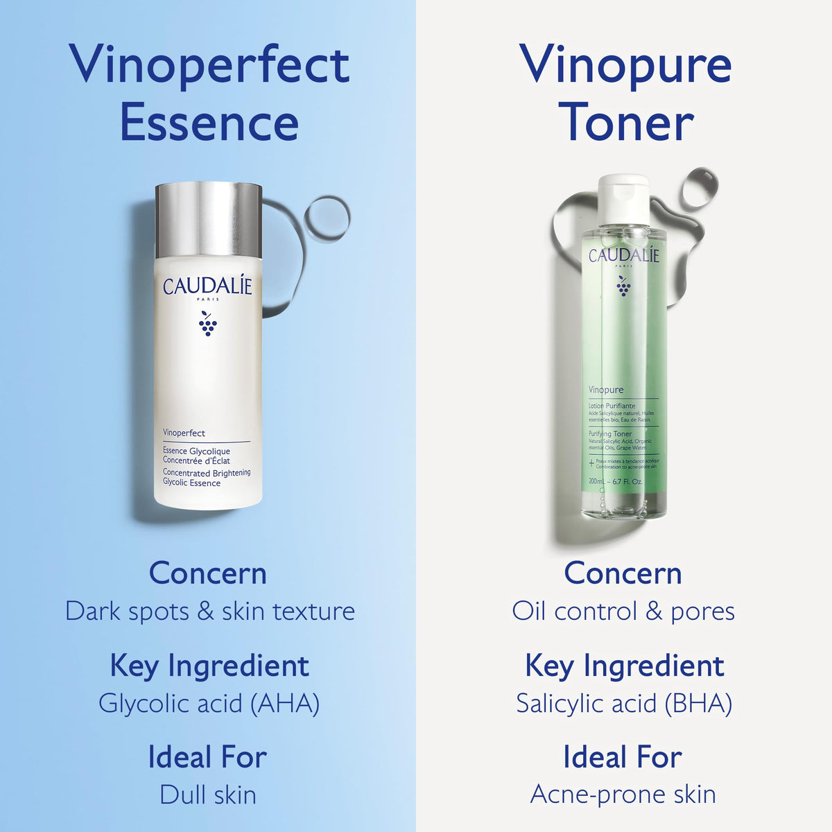 Caudalie essence and Vinoperfect serum paired to boost brightening results