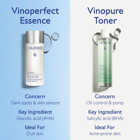 Caudalie essence and Vinoperfect serum paired to boost brightening results