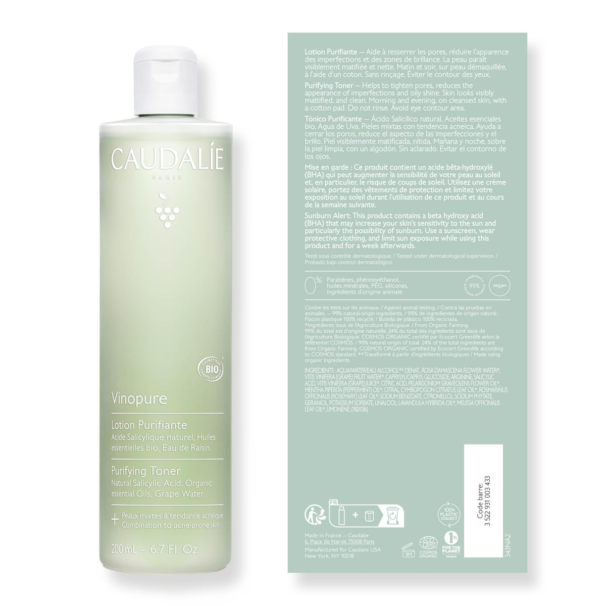 Caudalie Vinopure on bathroom shelf in lifestyle scene promoting daily routine clarity