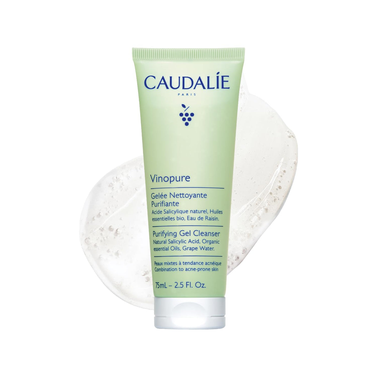Caudalie Vinopure front packaging showing travel tube and brand, clear travel advantage