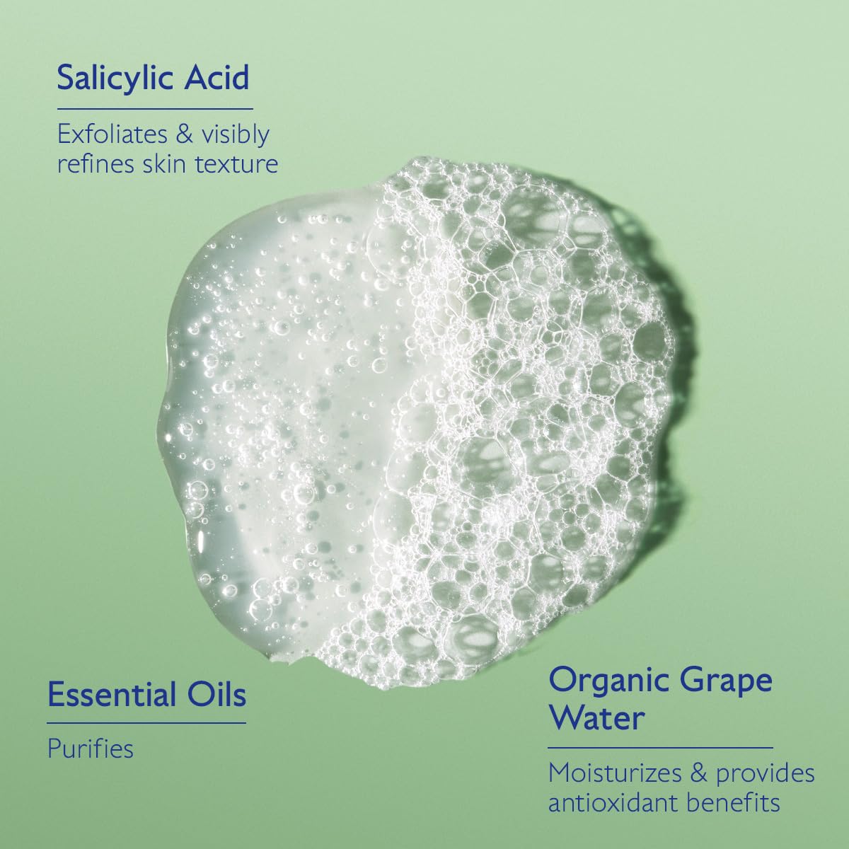 Caudalie Vinopure gel on hand demonstrating gentle foam and quick rinse benefit