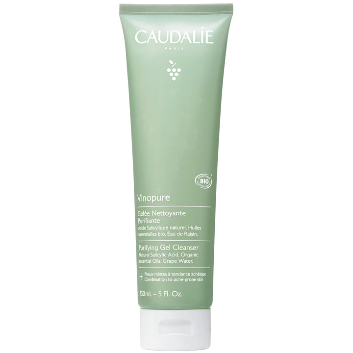 Caudalie front bottle shows cleanser packaging and easy recognition benefit