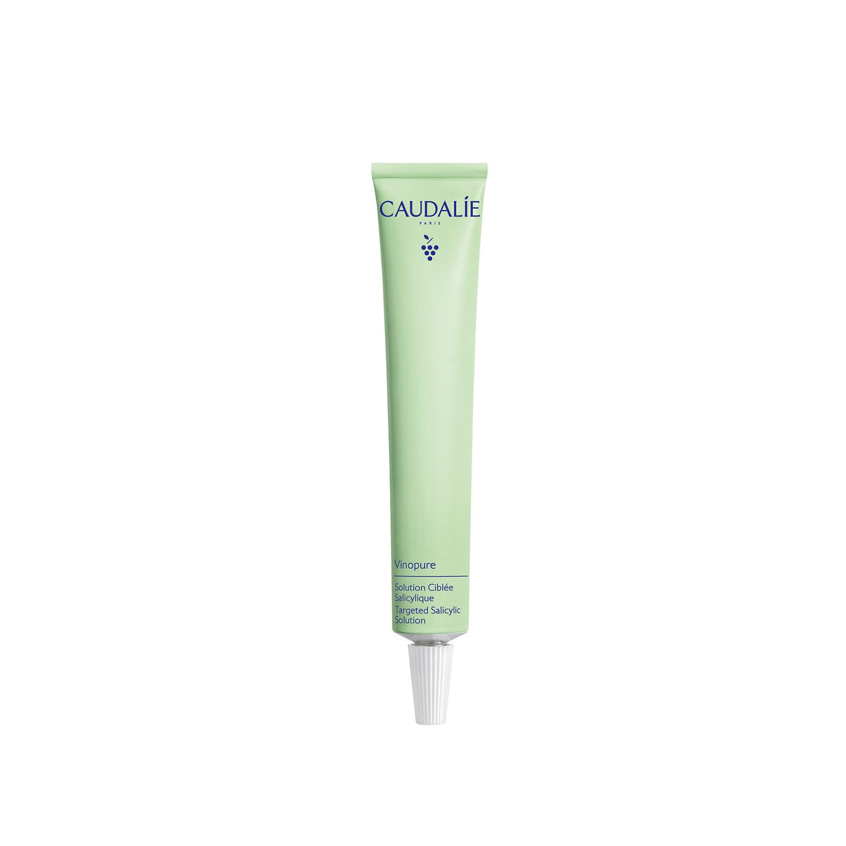 Caudalie Vinopure front packaging showing compact 15 mL tube and fast blemish claim