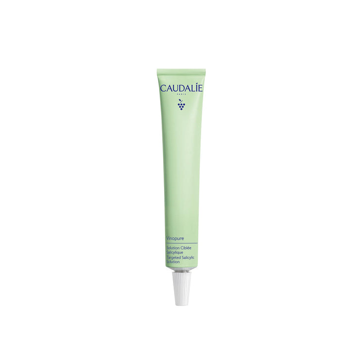 Caudalie Vinopure front packaging showing compact 15 mL tube and fast blemish claim