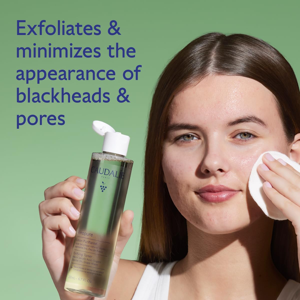 Close-up of Caudalie Vinopure label highlighting active ingredients and clarity