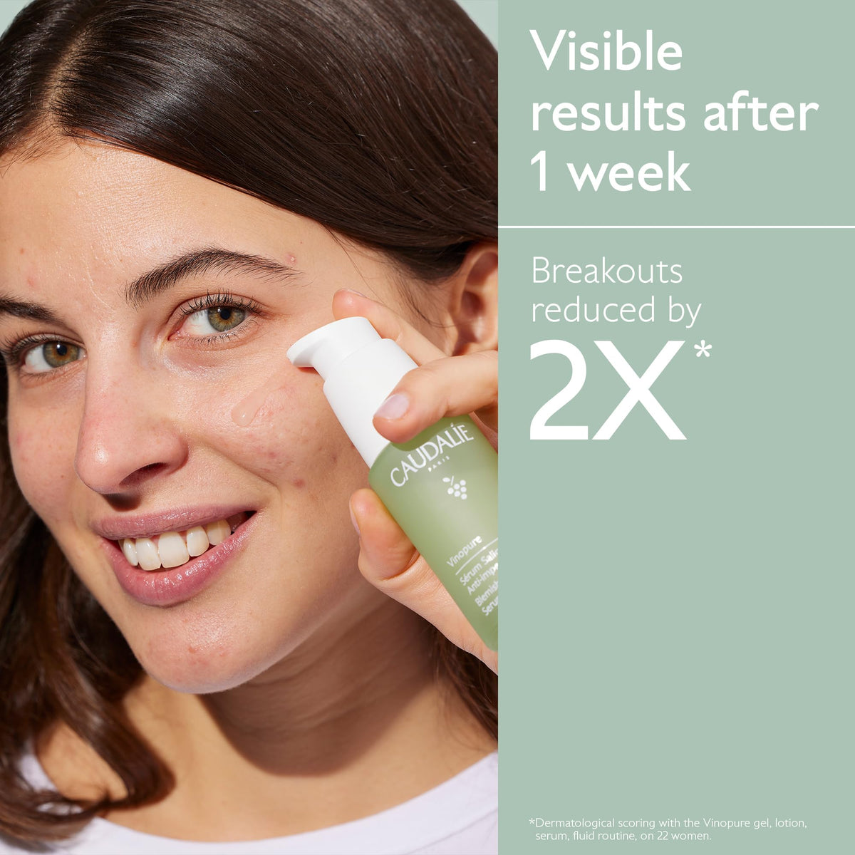 Caudalie pump nozzle close-up enabling precise, hygienic serum dosing