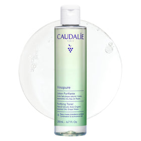 Caudalie front bottle view showing Vinopure toner and clear branding for clean pores