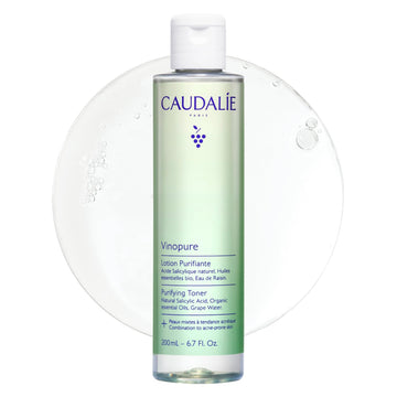 Caudalie front bottle view showing Vinopure toner and clear branding for clean pores